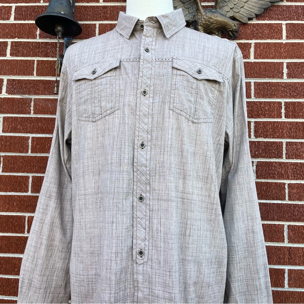 Prana Tan Button Down Two Pocket Adjustable Long Sleeve Chambray Men's XL - Picture 11 of 14